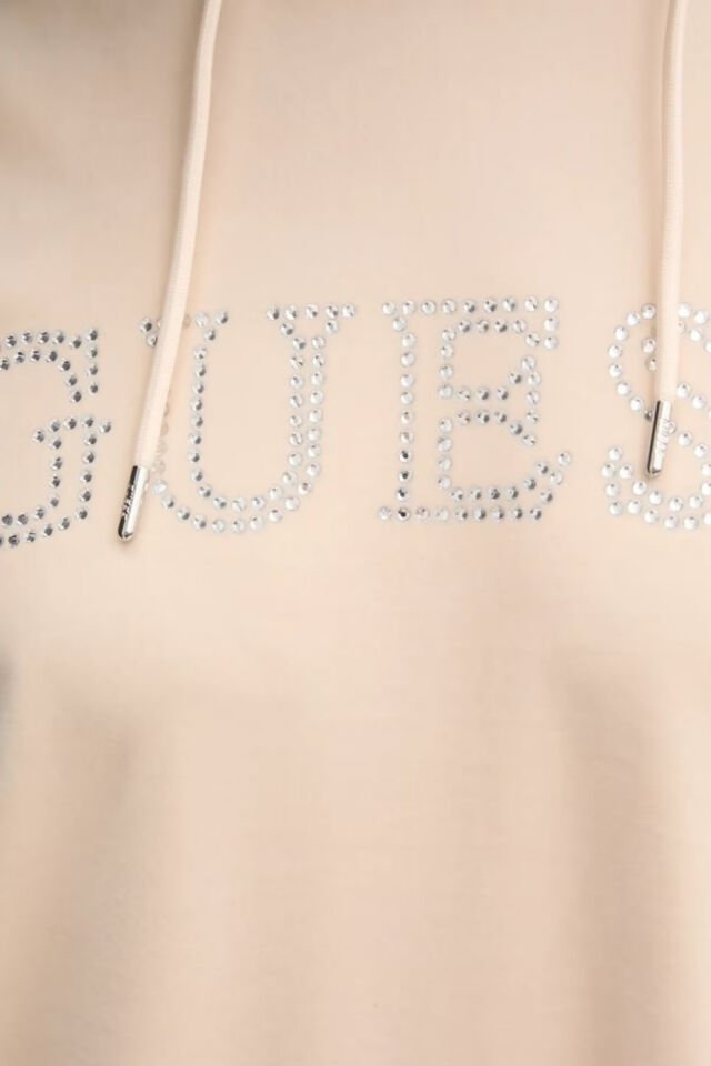 Guess Bej Kadın Uzun Kadife Couture Sweatshirt