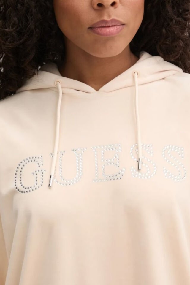 Guess Bej Kadın Uzun Kadife Couture Sweatshirt