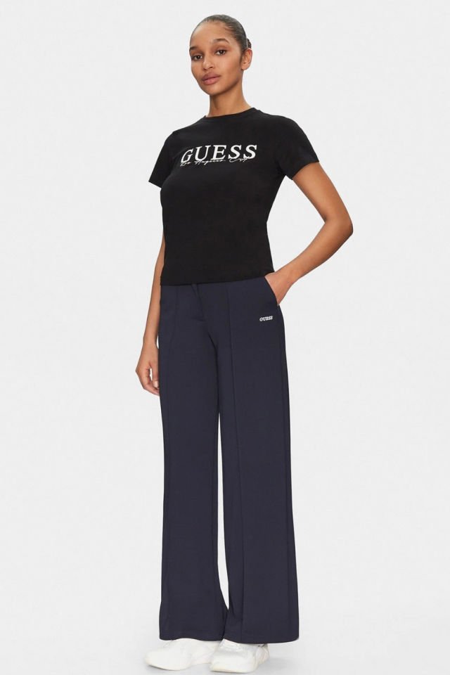 Guess Kamelie Logolu Pamuklu Slim Fit Bisiklet Yaka T Shirt Siyah
