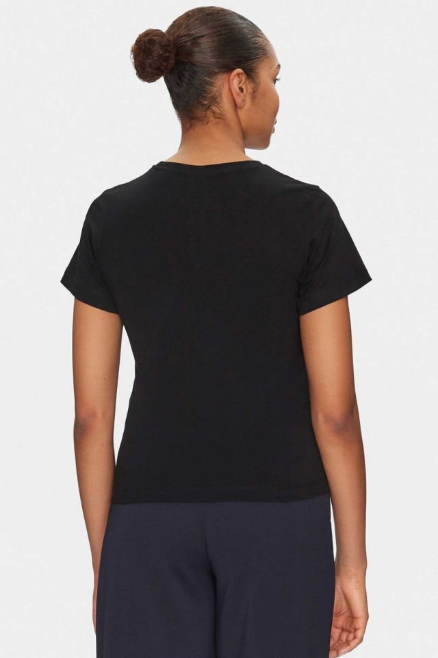 Guess Kamelie Logolu Pamuklu Slim Fit Bisiklet Yaka T Shirt Siyah